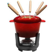 PRO COOK CAST IRON FONDUE SET RED 6 PERSON