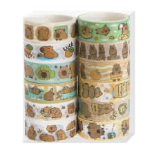 Capybara washi tape sæt 1,5 cm x 2 m 12 stk.