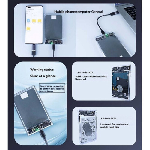 Type C HDD Enclosure 2.5 Inch  SSD Hard Drive Case External Enclosure Transparent Mobile External HDD Case 2