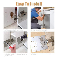 24 Pcs Cabinet Hinge Repair Plate Kit with Screws, Stainless Steel Concealed Cupboard Door Hinge Repair Brackets