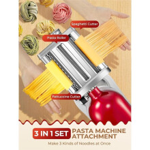 Accessoire à Pâtes 3 en 1 pour Robot Pâtissier pour , Machine à Pâtes en Acier Inoxydable avec Rouleau, Coupe-Spaghettis et Fettuccine