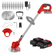 (With 2 Batteries) Cordless Grass Trimmer & Lawn Edger - Battery Powered Garden Tool for Borders, Pruning & Weed Cutting