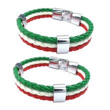 2X Jewelry Bracciale, Braccialetto con Bandiera Italiana, Lega di Cuoio, per Donna, Verde Bianco Rosso (Larghezza 14 mm, Lunghezza 23 cm)