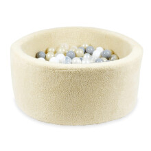 Tør pool 90x40 Teddy beige med 300 bolde: transparent, hvid, perlemor, grå, lys guld