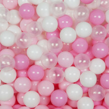 Legetøjsbolde ø7cm 200stk hvide, gennemsigtige, lys pink, pudder pink