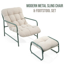 Sling Garden Chair W/ Footstool Garden Patio Metal Relaxer Chair Outdoor Lounge