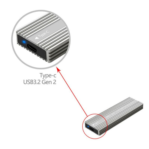 M.2 SSD-Hölje USB 3.2 Type-C Metallhölje med Värmeavledning Stöder /NVMe Dual Protocol Hårddiskbox B