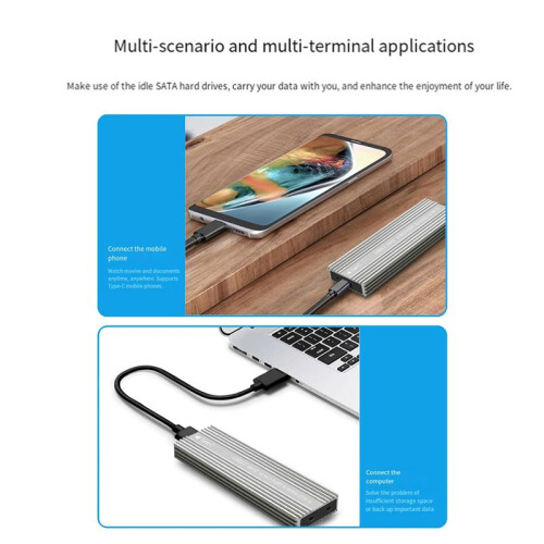M.2 SSD-Hölje USB 3.2 Type-C Metallhölje med Värmeavledning Stöder /NVMe Dual Protocol Hårddiskbox E 1