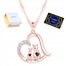 Guldbelagt hjertehalskæde Cubic Zirconia Cat Friend Best Friend 925
