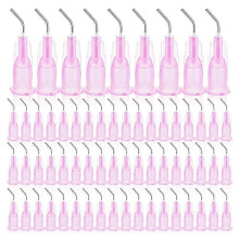 300 Pcs Bent Dispensing Tips Blunt Tip Dispensing Needles Dental Pre Bent Flow Dispensing Needle Tips Pink Walkbee A-F