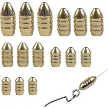 15Pcs Brass Fishing Weights Kit Fishing Brass Hollow Sinkers Fishing Copper Weights for Freshwater Saltwater Fishing Tackle Weights Kit Sizes 1.8g 3.