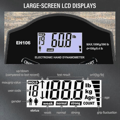 Grip Strength Tester, 396lbs/180kg Digital Hand Dynamometer Grip Strength Meter Usb Lcd Screen Hand-E Edition 1