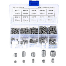 200 Pcs Stainless Steel Grub Screws M3 M4 M5 M6 M8 Machine Screws Assortment Kit Fasteners Set Edition 1104