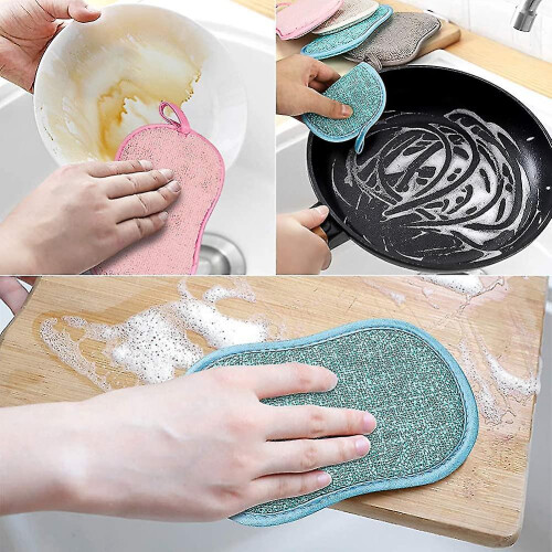 Set Of 8 Washable Dishwashing Sponge Kitchen Antibacterial Microfiber Reusable