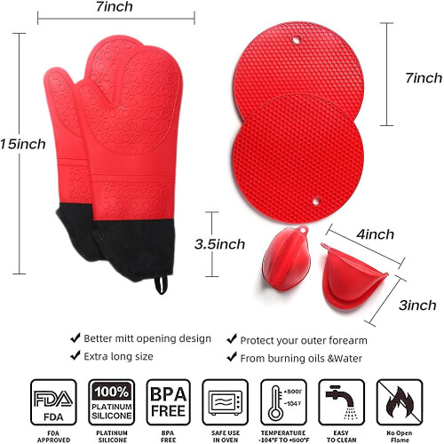 Silicone Oven Mitts, Kitchen Oven Glove 2