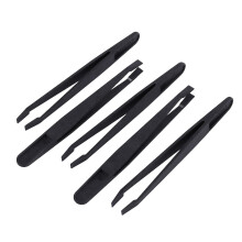 5 Pcs Manual Tool Black Plastic Flat Tip Anti-static Tweezer 12cm Long