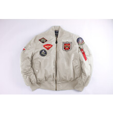 (Off-white, XXL) Winter Retro USAF Pilot Jacket MA1 Cotton Coat Couple's Badge Set