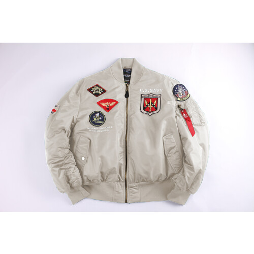 (Off-white, L) Vinter retro USAF pilotjacka MA1 bomullskappa parmärkesset