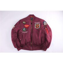 (Red, L) Winter Retro USAF Pilot Jacket MA1 Cotton Coat Couple's Badge Set