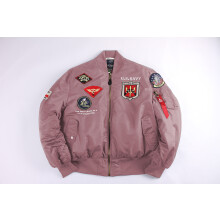 (Pink, S) Winter Retro USAF Pilot Jacket MA1 Cotton Coat Couple's Badge Set