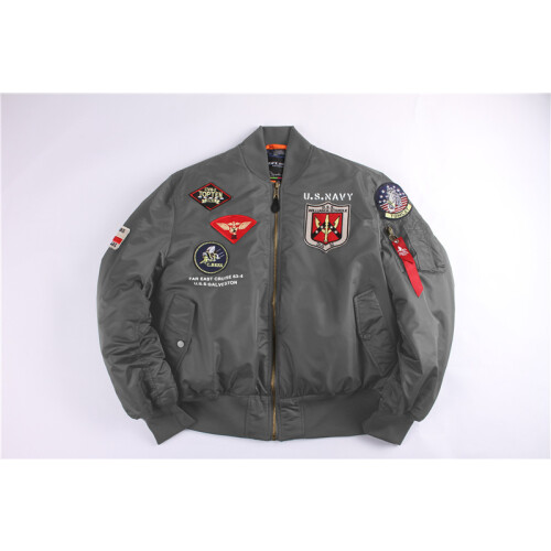(Gray, L) Vinter retro USAF pilotjacka MA1 bomullskappa parmärkesset