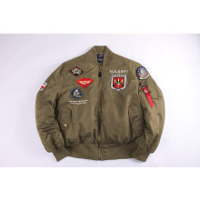 (Brown, XL) Winter Retro USAF Pilot Jacket MA1 Cotton Coat Couple's Badge Set