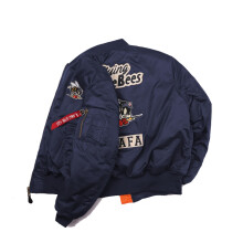 (Blue, M) MA1 Retro Vintage American Baseball Pilot Jacket Men's Functional Workwear Spring Autumn Trendy Jacket