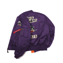 (Purple, XXS) MA1 Retro Vintage American Baseball Pilot Jacket Men's Functional Workwear Spring Autumn Trendy Jacket