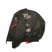 (Green, XXL) MA1 Retro Vintage American Baseball Pilot Jacket Men's Functional Workwear Spring Autumn Trendy Jacket