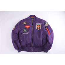 (Purple, XXS) Winter Retro USAF Pilot Jacket MA1 Cotton Coat Couple's Badge Set