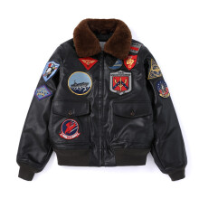 (Dark brown, 40) Men's Vintage G1 Flight Jacket - Winter Cotton-Padded PU Leather Motorcycle Coat with Fur Collar & Badge
