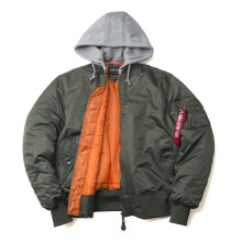 (Green, L) Giacca da pilota MA1 dell'aeronautica militare, ampia e comoda, con cappuccio, ideale per autunno/inverno, unisex, alla moda.