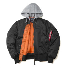 (Black, L) High Street Oversized Loose Hooded MA1 Air Force Pilot Jacket Autumn Winter Unisex Trendy Coat