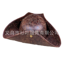 (Brown) Cappello da pirata in similpelle per Halloween, cappello triangolare in camoscio caraibico, kit per costume da pirata per festival.