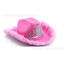 (Pink) Cappello da cowboy rosa con frange, corona grande e diamante, stile western