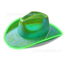 (Green) Cappello da cowboy rosa laser per festa di Halloween con perline luminose bianche ed effetto fosforescente