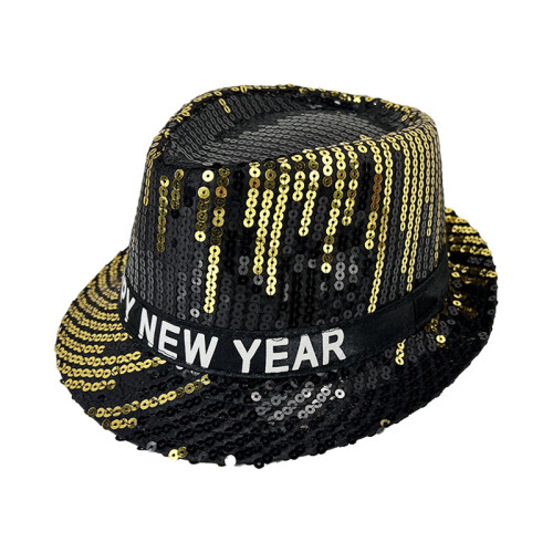 (Silver) Happy New Year Sequin Meteor Jazz Hat 1