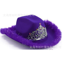 (Purple) Cappello da cowboy rosa con frange, corona grande e diamante, stile western
