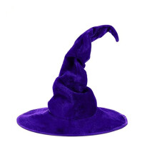 (Purple) Cappello da strega di velluto attorcigliato per Halloween, nero, da mago, stregone o maga, per costume.