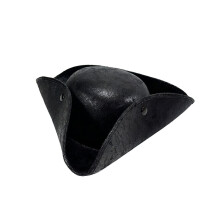 (Black) Cappello da pirata in similpelle per Halloween, cappello triangolare in camoscio caraibico, kit per costume da pirata per festival.