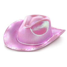 (Pink) Cappello da cowboy rosa fosforescente per Halloween e Carnevale con luci, vivace cappello western laser rosa