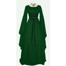 (Green, M) Abito da donna per Halloween: maniche lunghe, scollo rotondo, cintura, stile irregolare