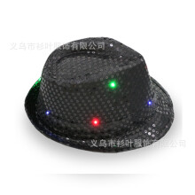(Black) Cappello a cilindro per bambini con paillettes a LED, cappello da jazz luminoso per palcoscenico, cappello accessorio per spettacoli.