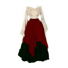 (Red, S) Renaissance-Mittelalterkleid für Damen mit langen Ärmeln