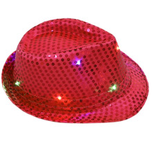 (Red) Cappello da jazz per adulti con paillettes a LED, accessorio luminoso per spettacoli.