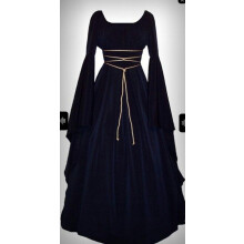 (Navy Blue, M) Abito da donna per Halloween: maniche lunghe, scollo rotondo, cintura, stile irregolare
