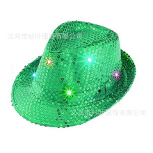 (Green) Cappello da jazz per adulti con paillettes a LED, accessorio luminoso per spettacoli.
