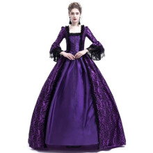 (Purple, XL) Abito di corte medievale con inserti in pizzo e maniche a campana oversize.