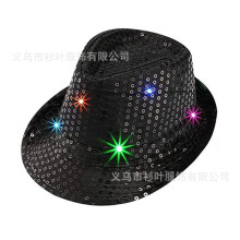 (Black) Cappello da jazz per adulti con paillettes a LED, accessorio luminoso per spettacoli.