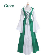 (Green, 4Xl) Square Neck Laced Waist Medieval Renaissance Vintage Gown